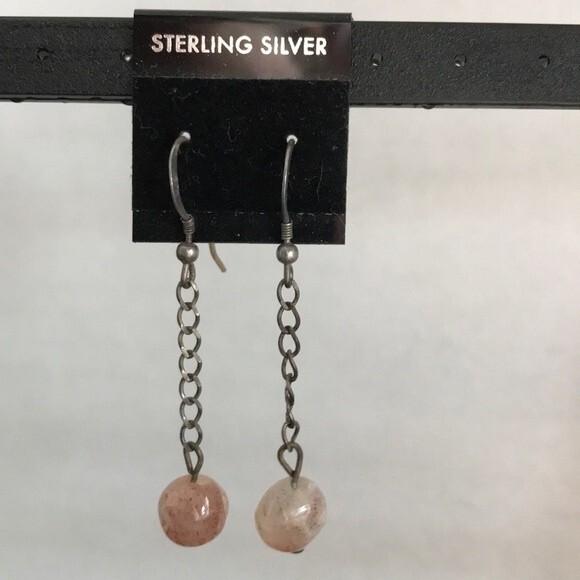 Vintage Handmade Sunstone Sterling Silver Fish Hook Dangle Earrings - Picture 1 of 7